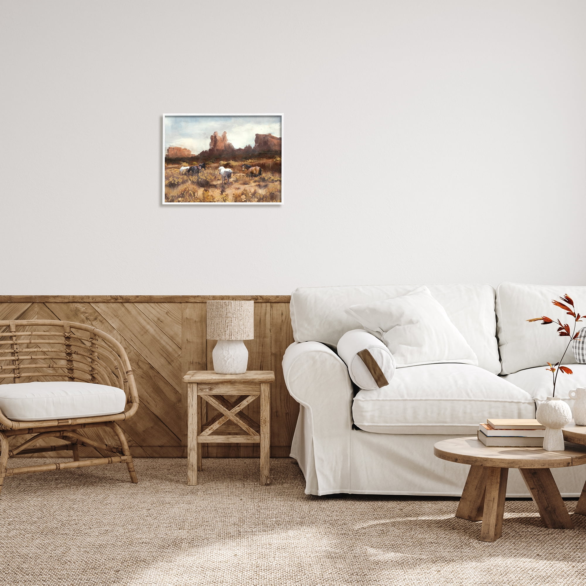 Stupell Industries Desert Horses Landscape Nature Painting White Framed Art Print Wall Art, 20 x 16