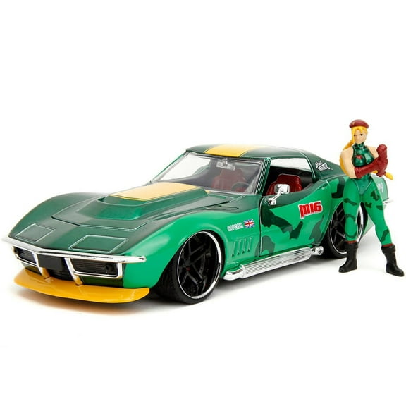 1969 Chevrolet Corvette Stingray ZL1 Green Metallic with Yellow Stripes and Cammy Diecast Figure 1/24 Diecast Model Car by Jada