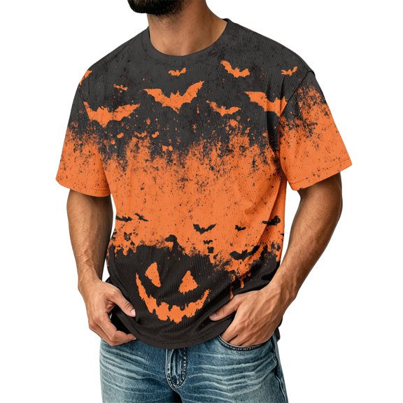 Halloween Shirts Mens Short Sleeve Halloween Tops Jack-o'-lantern Print Holiday Graphic Tees Halloween Tshirts for Men
