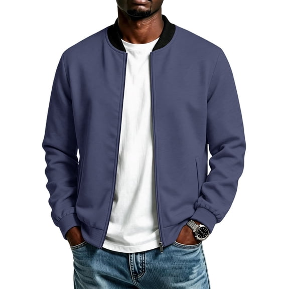 CCRFTGI Mens Bomber Jacket Lightweight Casual Golf Windbreaker Spring Fall Full Zip Up Coat Jackets withPockets Navy 3XL