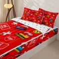 thumbnail image 3 of Castle Fairy Cartoon Train Pattern Zipper Twin Comforter Sets with Fitted Sheet and 2 Pillowcases,Ticket Art Zipper Bedding Set for Bedroom,Red Yellow,4-Piece,Reversible, 3 of 6