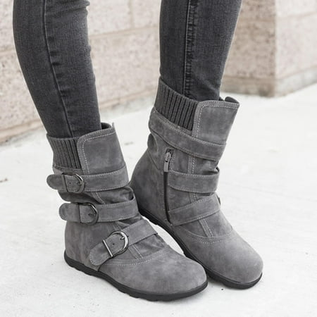 

Womail Women Winter Warm Snow Boots Outdoor Casual Suede Ankle Boots Round Toe Side Zipper Flat Pure Color Buckles Strap Short Boots Savings on Clearance
