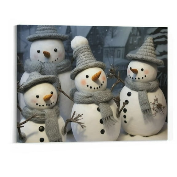 Creowell  - Christmas Wall Art Four Lovely Snowman Wall Art Painting Pictures Print On Canvas Art The Picture for Home Modern Decoration 20x16 Inch