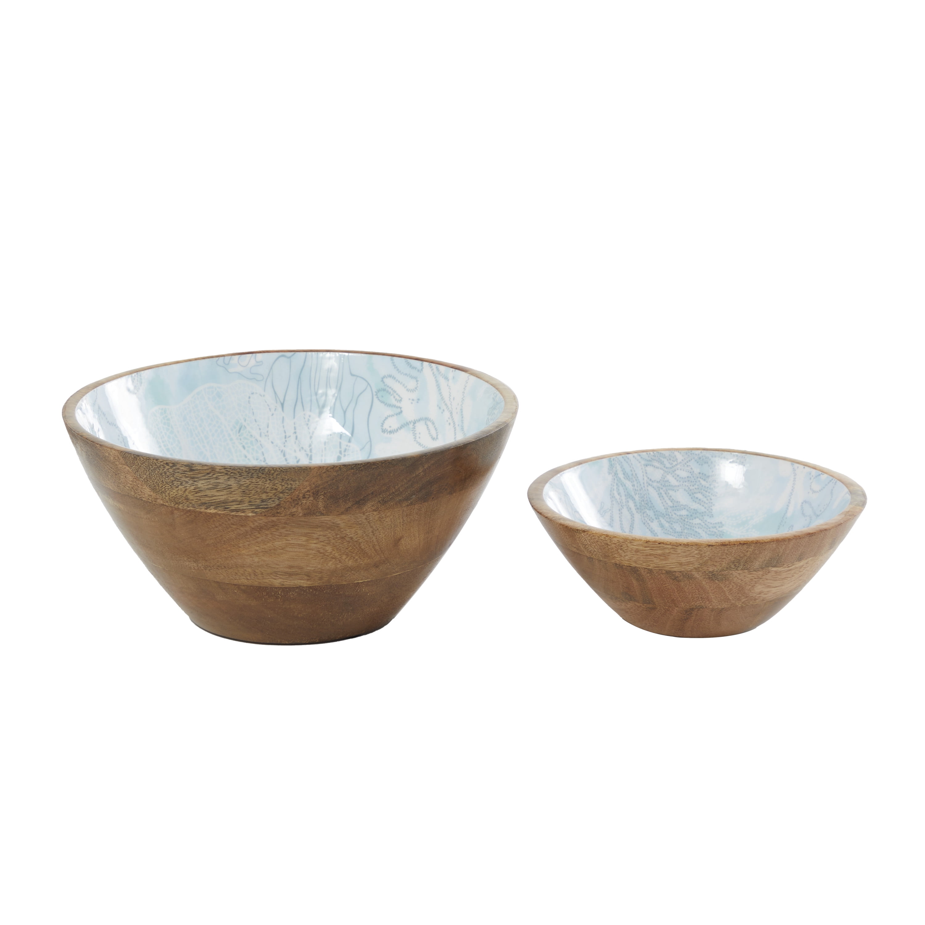 DecMode 9", 7"W Handmade Round Nesting Light Blue Mango Wood Decorative Bowl, Set of 2