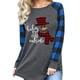 thumbnail image 3 of Top a cuadros de muñeco de nieve de Navidad, blusa de empalme a cuadros con cuello redondo y manga larga para mujer, manga a cuadros gris y azul XXL, 3 of 5