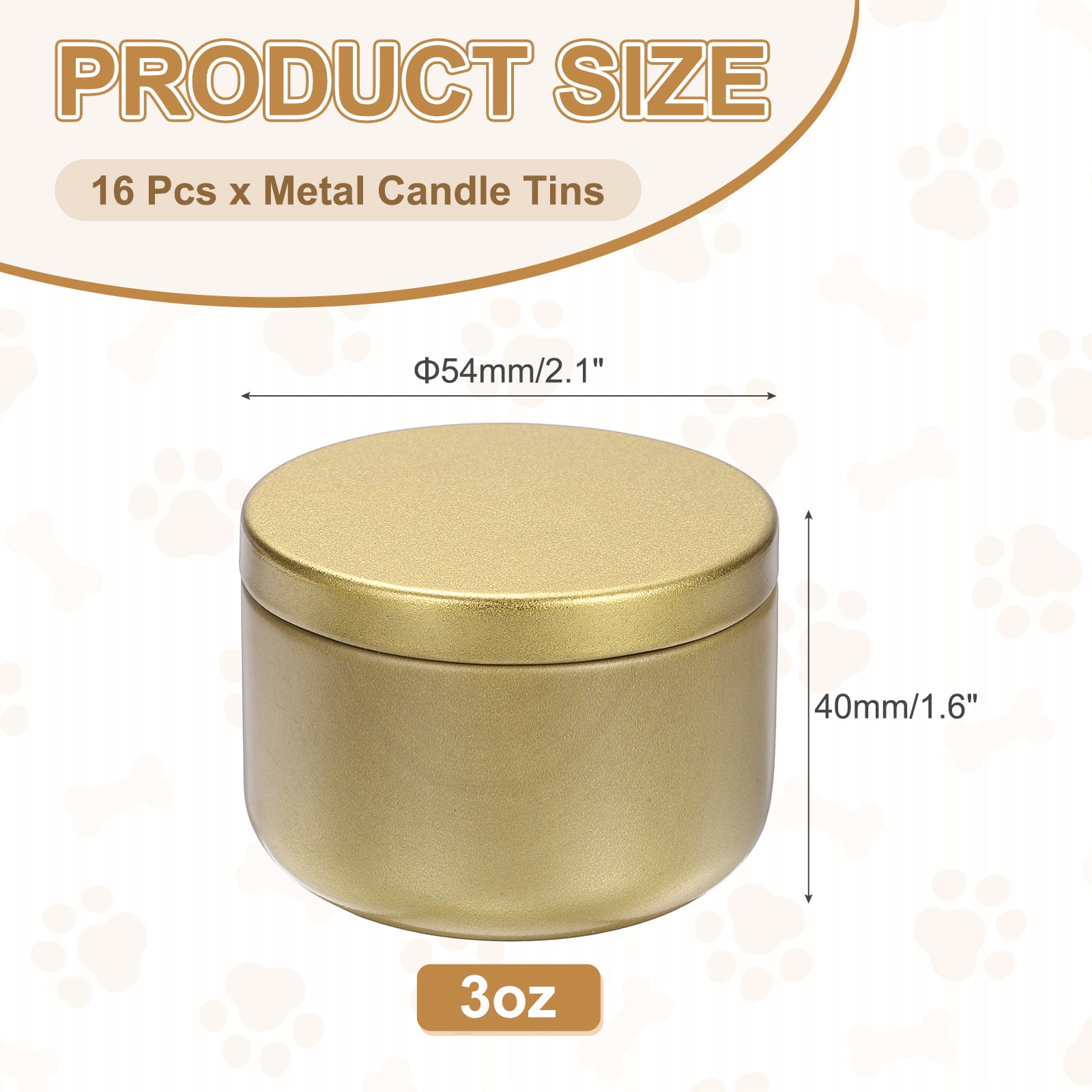 3oz Candle Tins, 16pcs Metal Candle Tins Jars with Lids Round Empty Tin Can Containers Bulk for Storage Tea and Making DIY Arts Crafts Christmas Gifts, Gold Tone