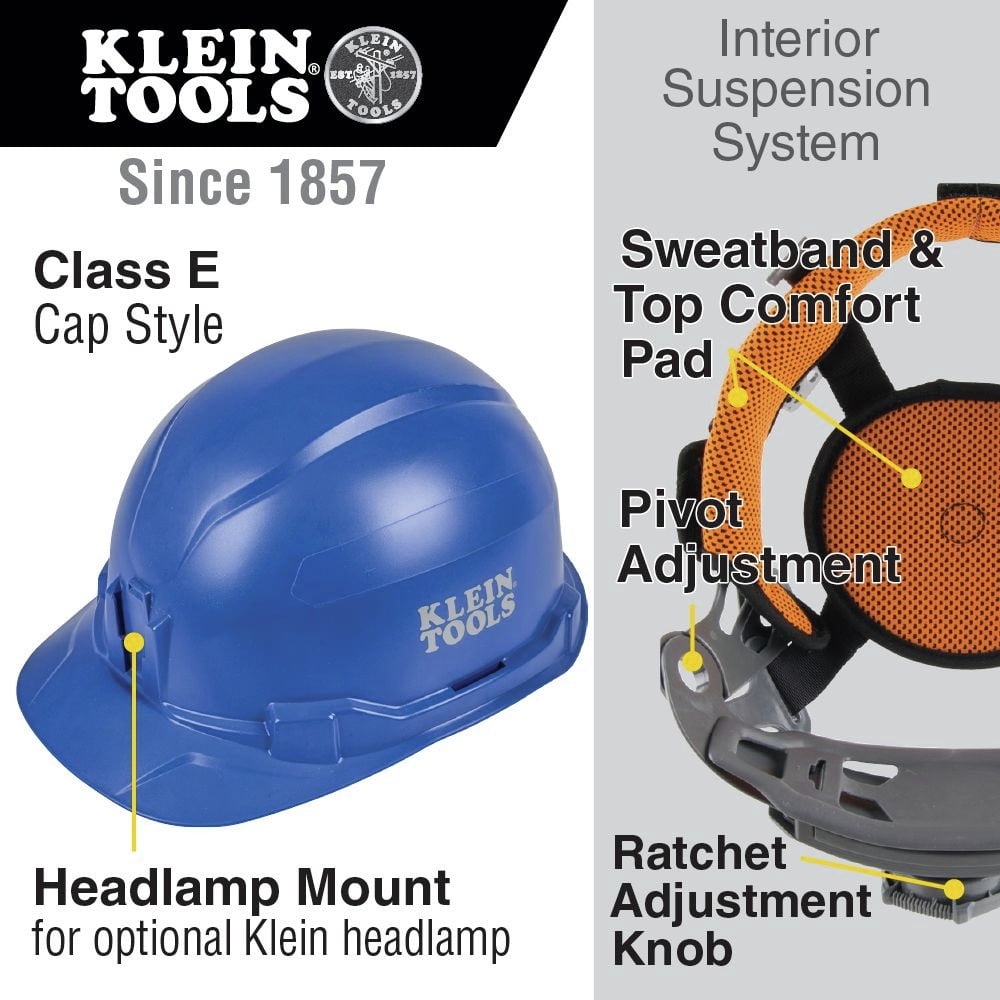 Klein Tools Hard Hat Non-Vented Cap Style Blue
