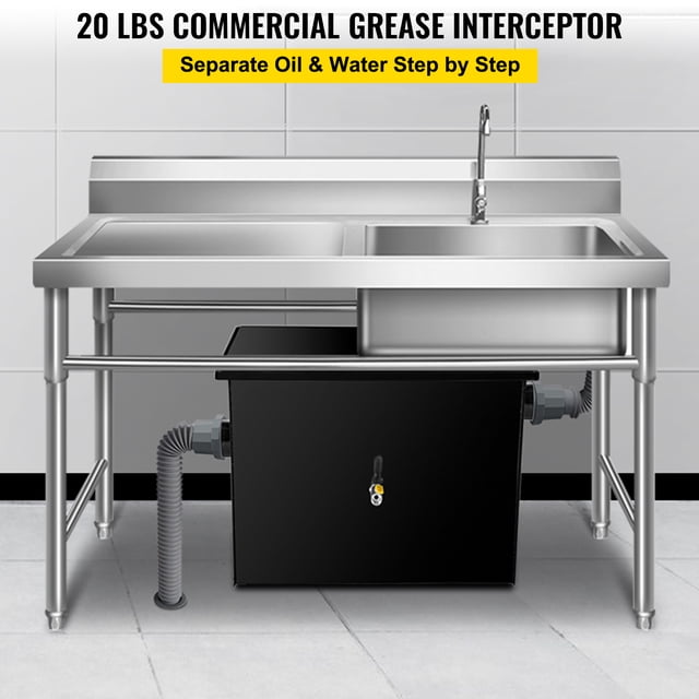 VEVOR Commercial Grease Interceptor 40 LB, Trampa de grasa de acero al carbono 20 GPM, Trampa de interceptor de grasa con entrada de agua lateral, Trampa de grasa debajo del fregadero para