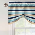 thumbnail image 5 of Tie Up Valances for Windows, Khaki Striped Adjustable Valance Curtains Window Treatment for Living Room, Navy Blue Farmhouse Stripes Modern Abstract Art Rod Pocket Kitchen Curtains 54x18 Inch, 5 of 9