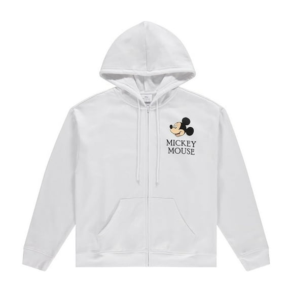 Disney Women's Hoodie, Printed Cartoon Zippered Mickey Mouse Sweatshirt White - M