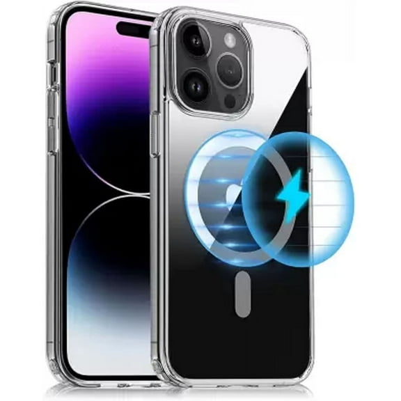 Apple iPhone 13 Pro Max Clear Magnetic Case Compatible with Magsafe, [Yellow Resistant] Hard Back Cover Soft Silicone, Slim Thin fit Shockproof Protective Phone Case for 13 Pro Max