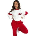 thumbnail image 6 of Sweatsuits for Women 2 Piece Heart Print Color Block Sweatshirt Fashion Casual Crewneck Lounge Sets Red XL, 6 of 10