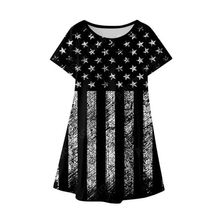 

MIASHUI Girls Short Sleeve Dress Casual Soft Party Princess Dress Independence Day Colthing
