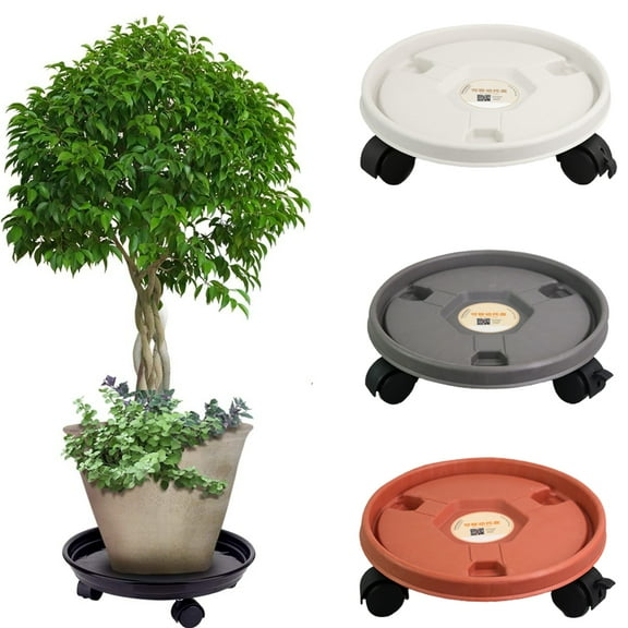 Steger Plant Caddy, Round Potted Plant Stand on Wheels, Heavy Duty Flower Pot Rack on Rollers Dolly Trolley Saucer Tray Pallet with Universal Wheels for Indoor Outdoor Home Garden