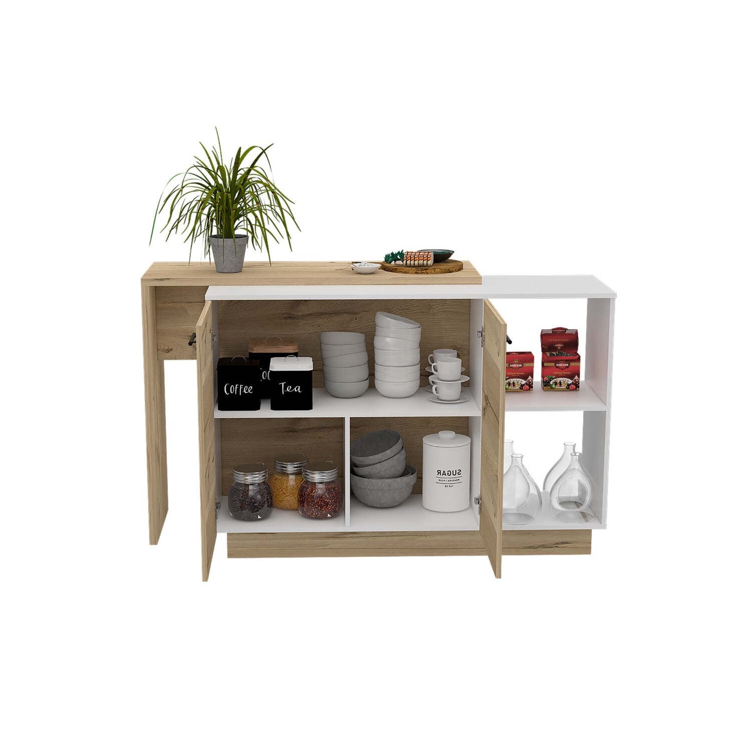 dokea Kitchen Island Ohio, Kitchen Island, White / Light Oak, 47”