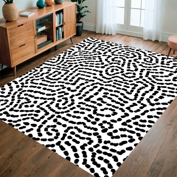ODIKA 4'x6' Machine Washable Non-Slip Area Rug, Charming Spotted Design with Playful High Traffic Rug, Black, 324045