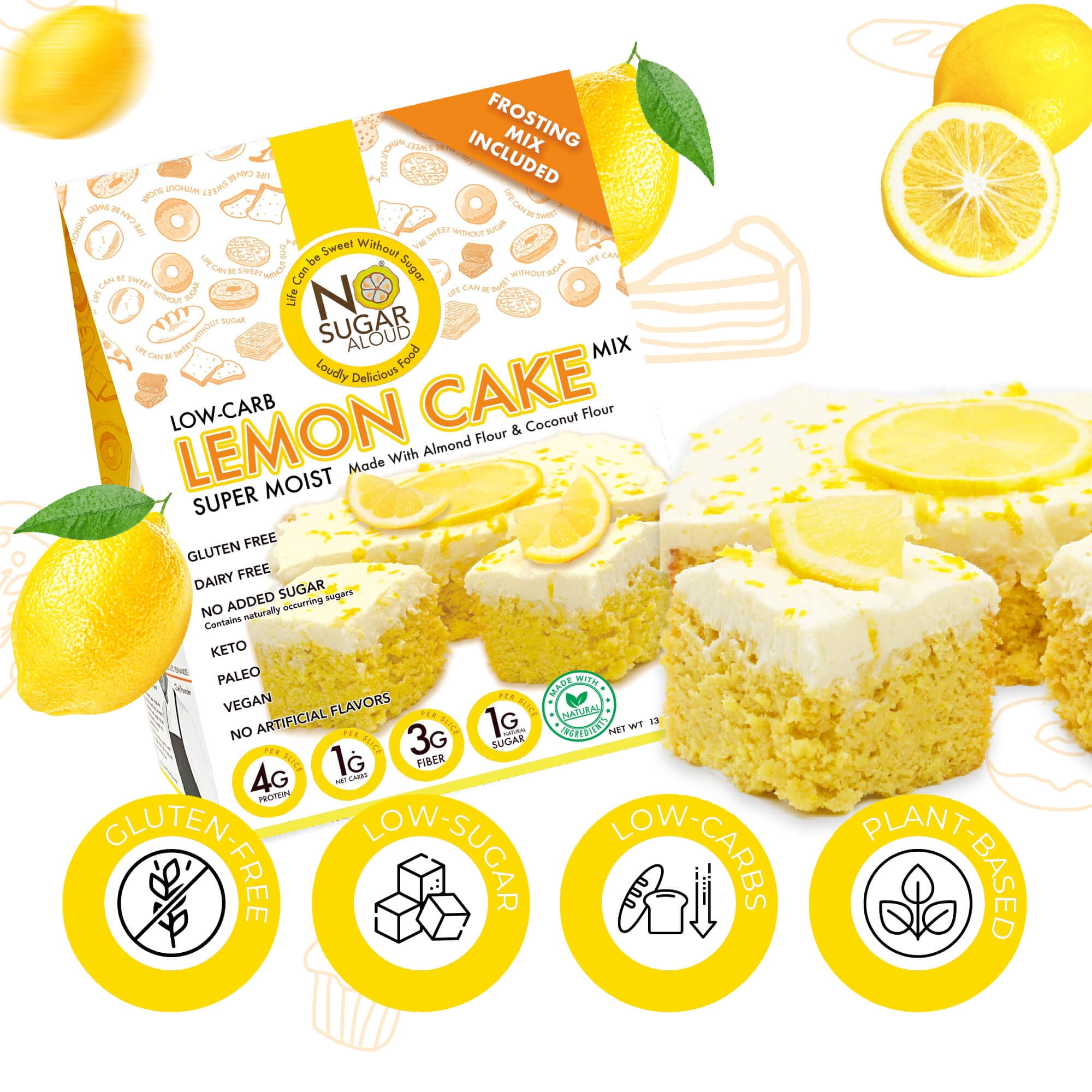 No Sugar Aloud - Low Carb Lemon Cake Baking Mix (Keto, Vegan, Gluten Free, No Added Sugar, High Protein, High Fiber, Diabetic Friendly)