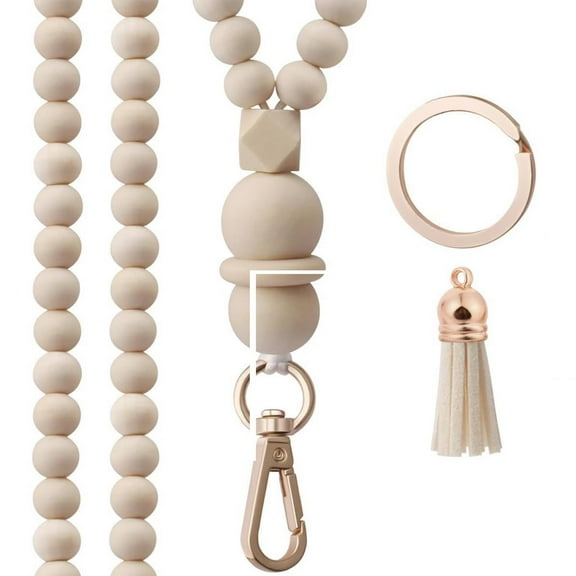 Teacher Lanyard - Qyaukm Wood Beaded Lanyard, Id Badge Holder Breakaway Keychain for Women Staff Neck Strap