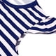 thumbnail image 5 of Camiseta de verano a rayas de cuello redondo para niña, mangas sueltas y cintura elástica. Top de poliéster para niña., 5 of 6