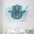 thumbnail image 1 of Hamsa Tapestry, Ornate Hand Drawn Hamsa Popular Arabic and Old Amulet with Curly Swirled Lines, Wall Hanging for Bedroom Living Room Dorm Decor, 80W X 60L Inches, Dark Blue Aqua, by Ambesonne, 1 of 2