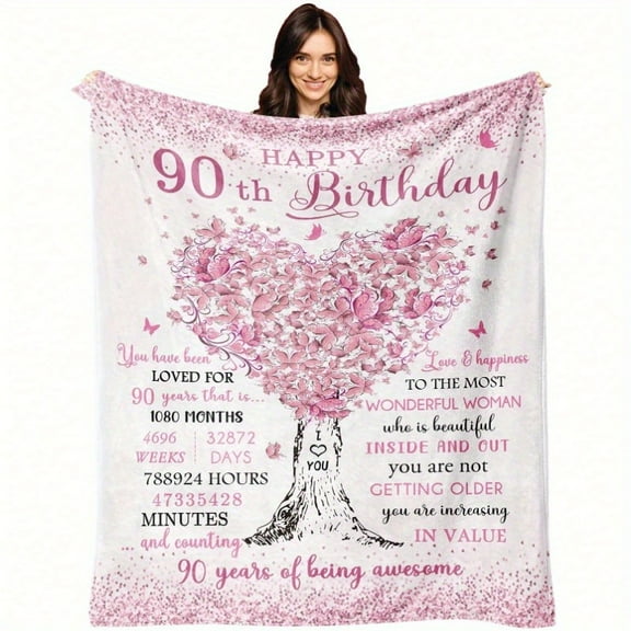 1pc 90th Birthday Gifts For Women Blanket, 90 Year Old Birthday Gifts For Women, 90th Birthday Decorations For Women, Best Gifts For 90 Year Old Woman, Happy 90th Birthday Gift Ideas Throw