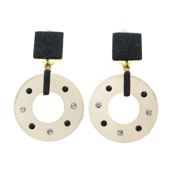 Mi Amore Crystal Glitter Clip-On-Earrings Black & Gold-Tone