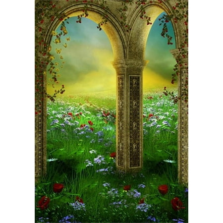 Image of 5x7ft Backdrop Photography Background Fairy Garden Grassland Flowers Arches and Roses Vine Children Girls Baby Photo Portrait TV Video Shooting Photo Studio Props Background