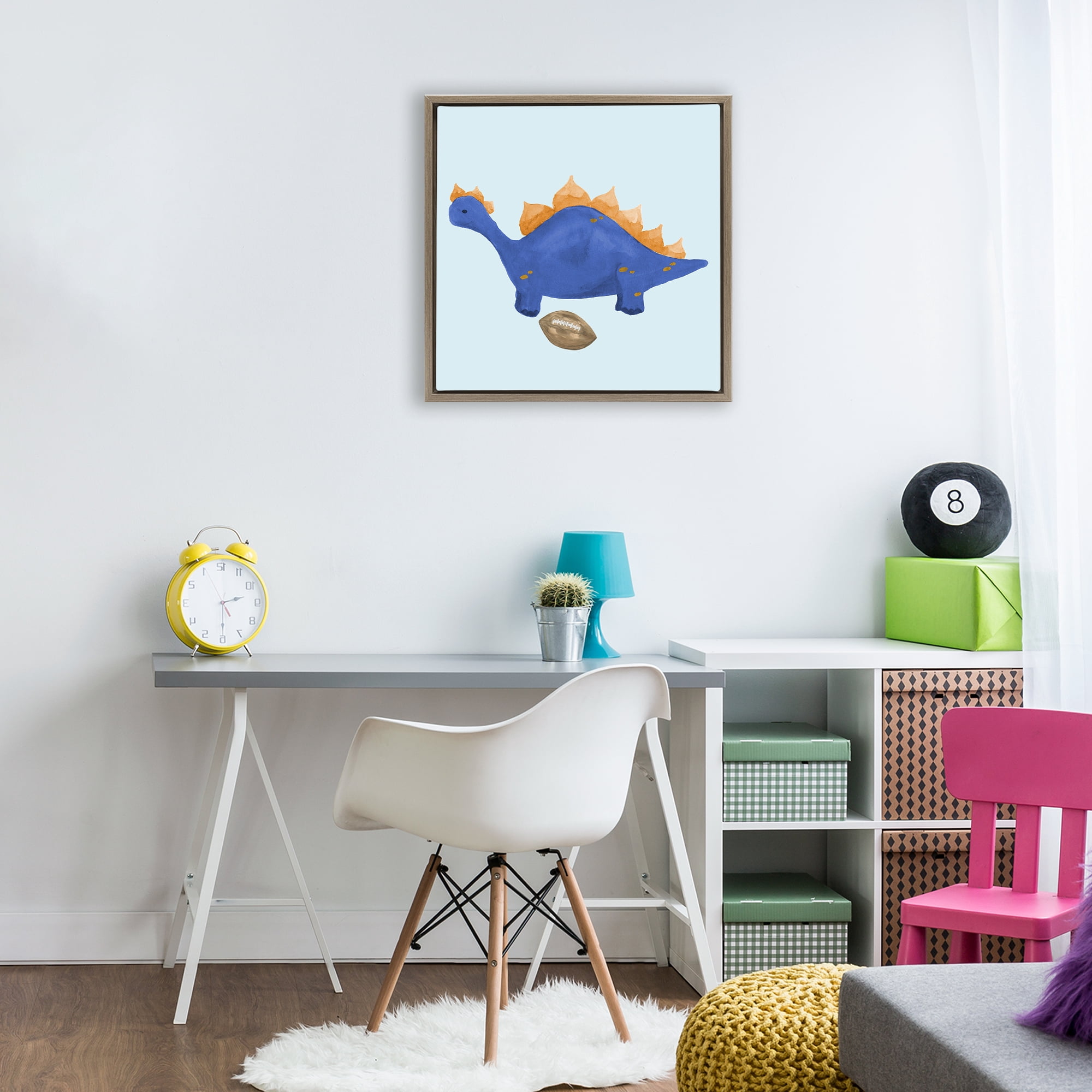 Stupell Industries Sporty Baby Dino Brown Framed Floater Canvas Wall Art, design by Lucille Price