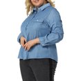 thumbnail image 5 of MODA NOVA Juniors Plus Size Stripe Long Sleeve Chest Pockets Denim Work Shirt Blue White 4X, 5 of 7