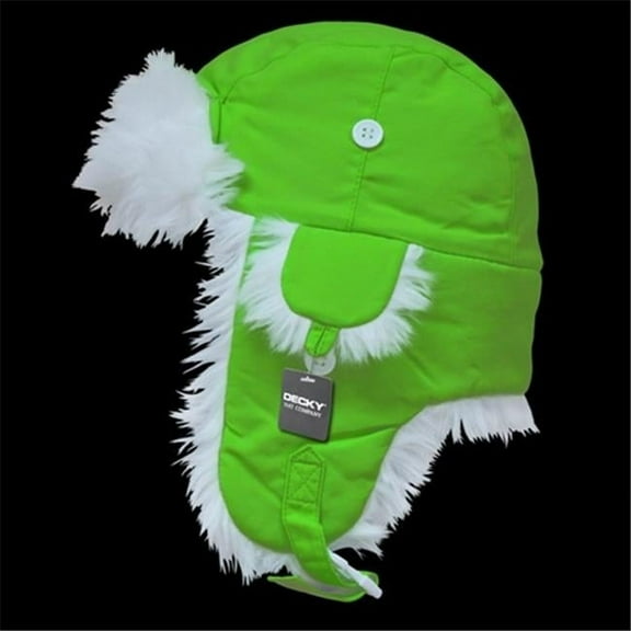 Decky 779-PL-NGR-07 White Synthetic Fur Aviator Hat- Neon Green - Large & Extra Large