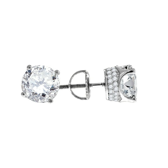 925 Sterling Silver Mens Cubic Zirconia 8mm White Stone Stud Earrings Earring for Men - 3.3 Grams