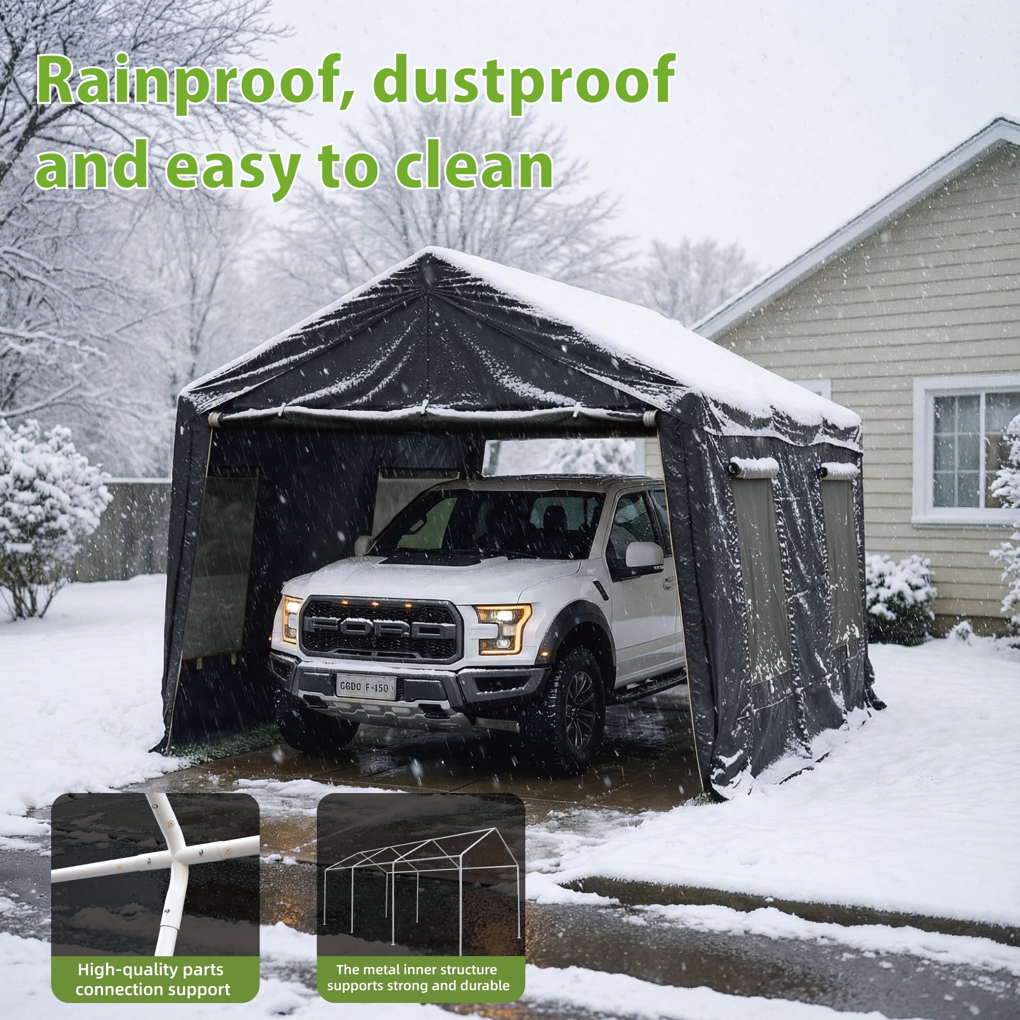 Car Ports, 10X20 Ft Heavy-Duty Carports With Roll-Up Windows, Portable Garages With Removable Side Walls And Doors, Trucks And Cars With All-Season Waterproof Pe Tarps