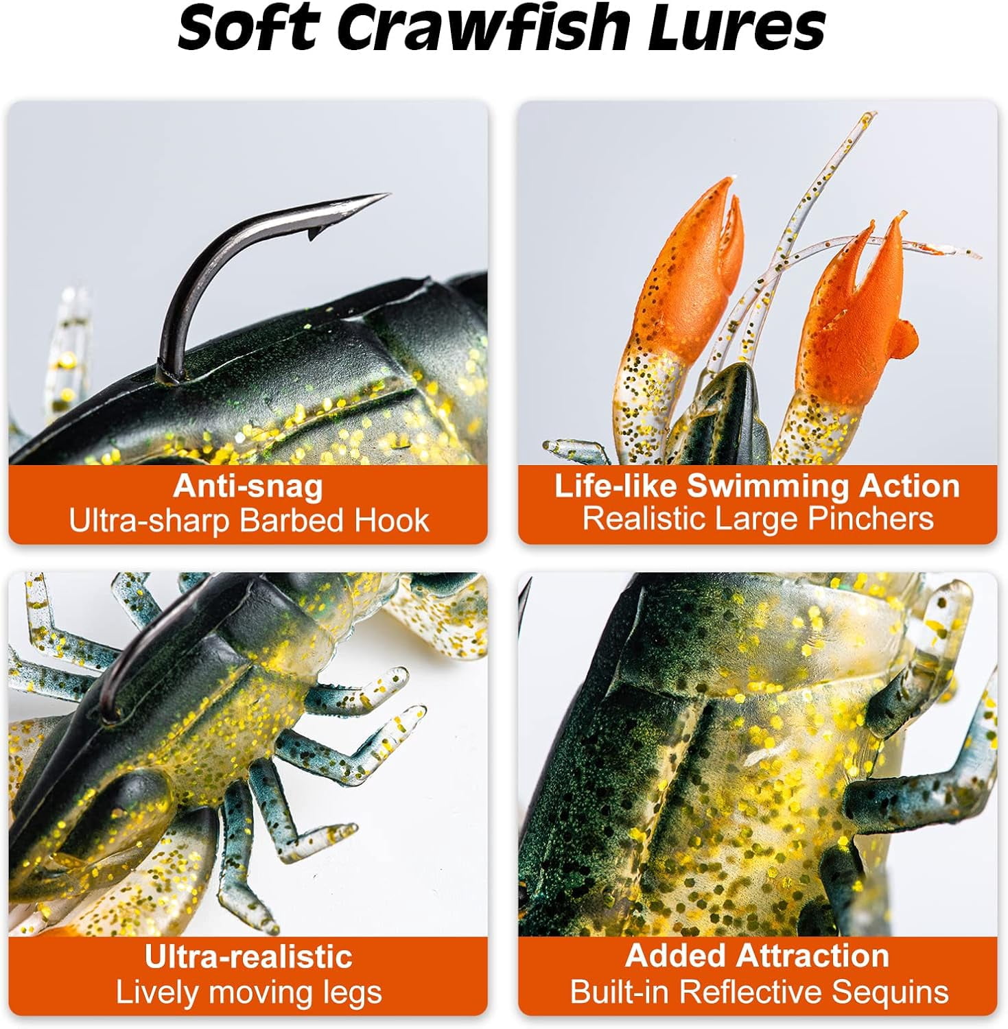 ABPETE Soft Fishing Lures, 5pcs/10pcs Crawfish Lures with Tackle Box, Shrimp Lures with Sharp Hook, Crawfish Baits for Freshwater Saltwater Bass Trout Catfish Salmon