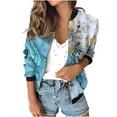 thumbnail image 2 of Womens Crop Bomber Jackets with Pockets Long Sleeve Casual Zip Up Jacket Outerwear No Hood Printed Fashion Coats (S, Light Blue), 2 of 7