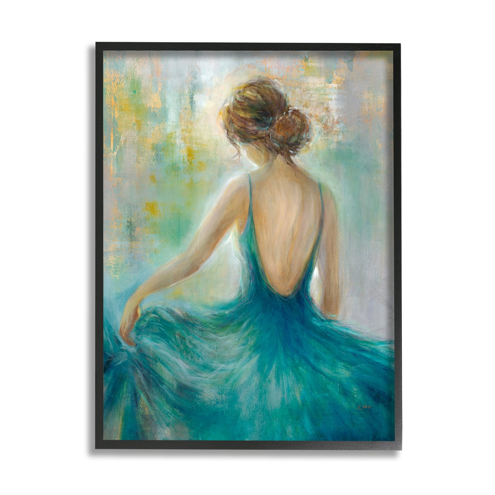 Stupell Industries Woman Green Dress Painting Beauty & Fashion Painting Black Framed Art Print Wall Art