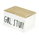 thumbnail image 2 of Porta tampones para baño, cesto de almacenamiento decorativo para baño con tapa abatible de madera Blanco, 2 of 9