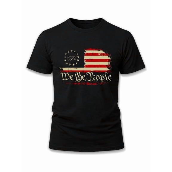 Greenink 1776 We the People Flag Tee Men funny t shirts black summer graphic tees Stylish summer outerwear Basic Unisex Shirt Crewneck tshirts