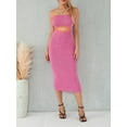 thumbnail image 2 of Komoo Women Striped Ribbed Top Dress Strapless Cutout Bodycon Midi Dress Summer Vacation Sundress, 2 of 8
