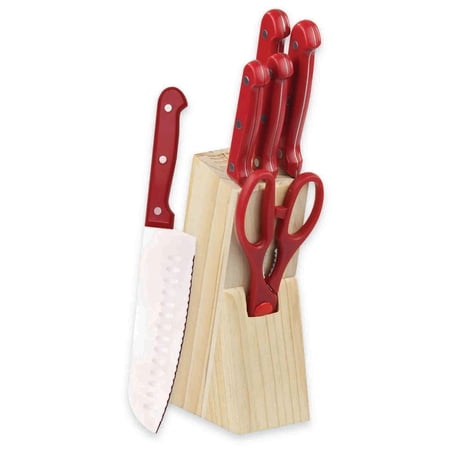 Home Basics 7 Piece Knife Set  Red