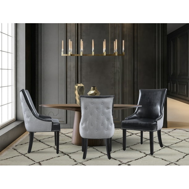 Chic Home Cooper PU Leather, Linen Swoop Arm Dining Chair, Set of 2