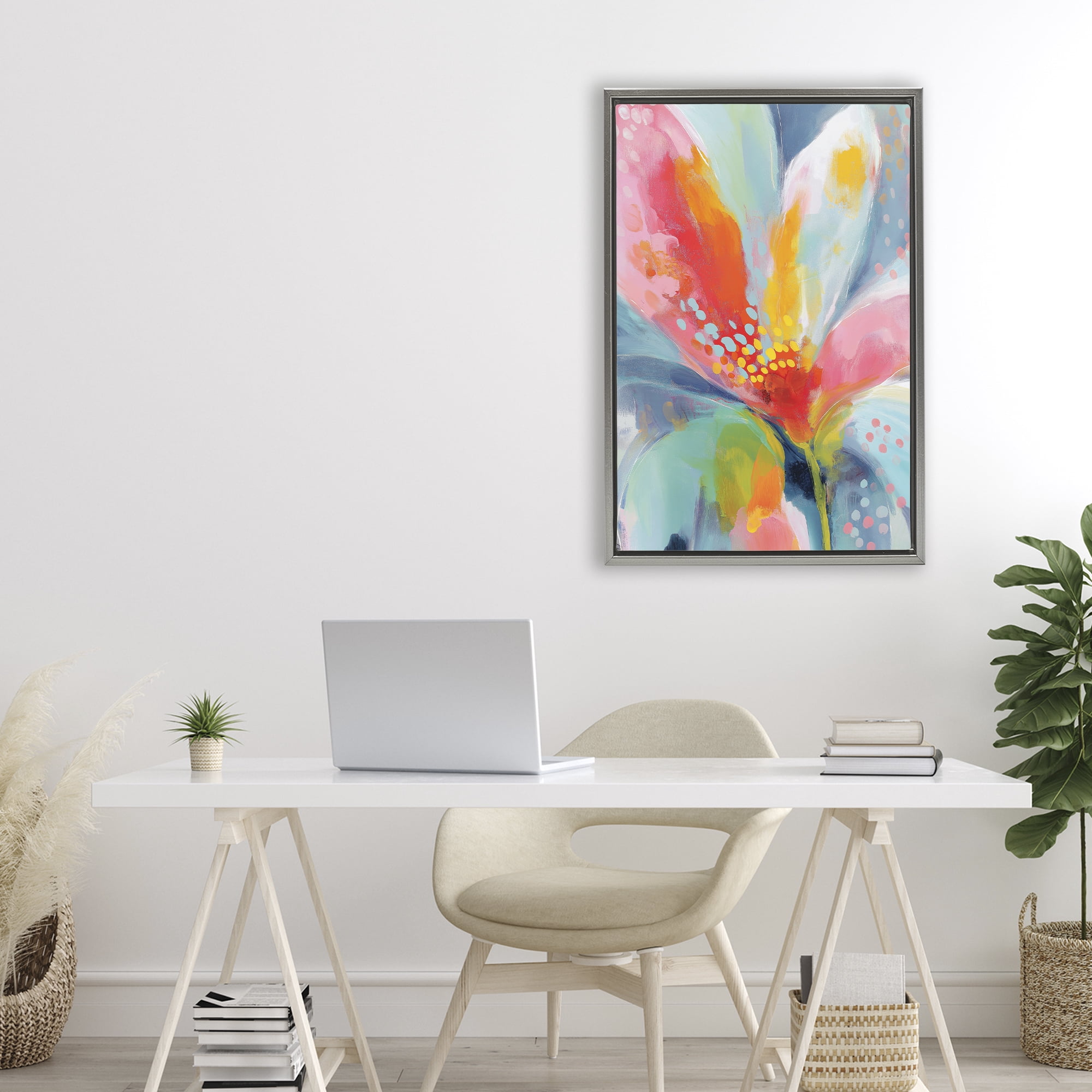 Stupell Industries Dotted Bloom Expression Gray Framed Floater Canvas Wall Art, design by Chromatic Storm Studio