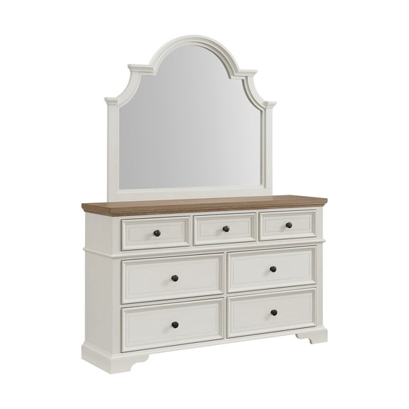 Picket House Furnishings Ulysses Youth Dresser and Mirror Set in Brown and White