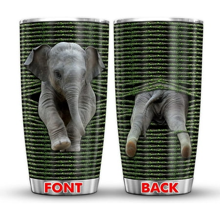 

3D Baby Elephant Tumbler Cup with Lid 20oz - Kitchen Grade 18/8 Stainless Steel Double Wall Vacuum Insulation Preserves Cold and Hot Drinks Dishwasher Safe Ideal Gift for Elephant Lover