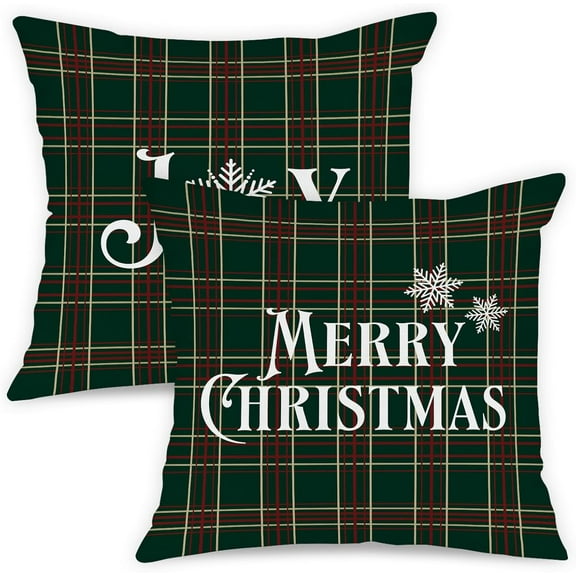 20x20 Christmas Throw Pillow Covers Set of 2, Plaid Christmas Pillow Covers Decorative Pillow Covers Xmas Cushion Cases for Farmhouse Home Room Couch Sofa Decor (Dark Green)