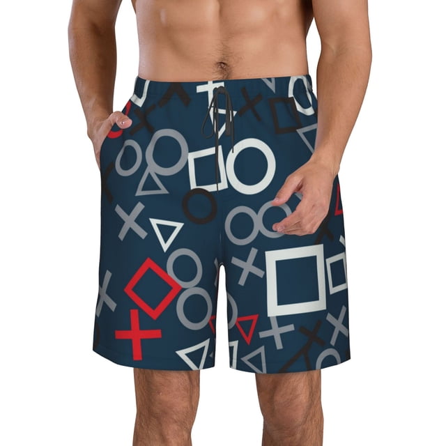 Fotbe Navy Blue Geometric Trajes de Baño Estampados para Hombre, Shorts de Verano de Secado Rápido, Ropa de Playa, Bañadores-XX-Large