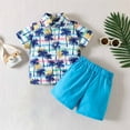 thumbnail image 2 of Odeerbi Toddler Two-piece Set Boys Summer Hawaii Outfits Baby Clothes Short Sleeve Floral Shirt with White T-shirt Shorts Set Children Wear Light Blue, 2 of 9