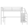 thumbnail image 4 of Tcbosik Queen Size Loft Bed with Desk and Stairs, LED Lights and Charging Station, Heavy-Duty Metal Bed Frame with Wardrobe, Shelves and Guardrail for Adults, Off White, 4 of 9