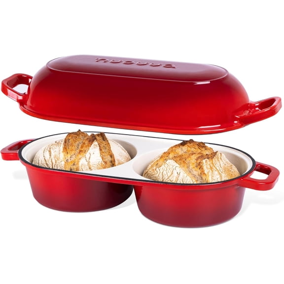 YANGLI Enameled Cast Iron Dutch Oven for Sourdough Bread Baking, 16.5cm Round, Red
