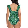 thumbnail image 6 of Yiaed Monstera Leaves Print Women's Ruffled One Piece Swimsuit V Neck Swimwear Slimming Monokini for Woman-Small, 6 of 8