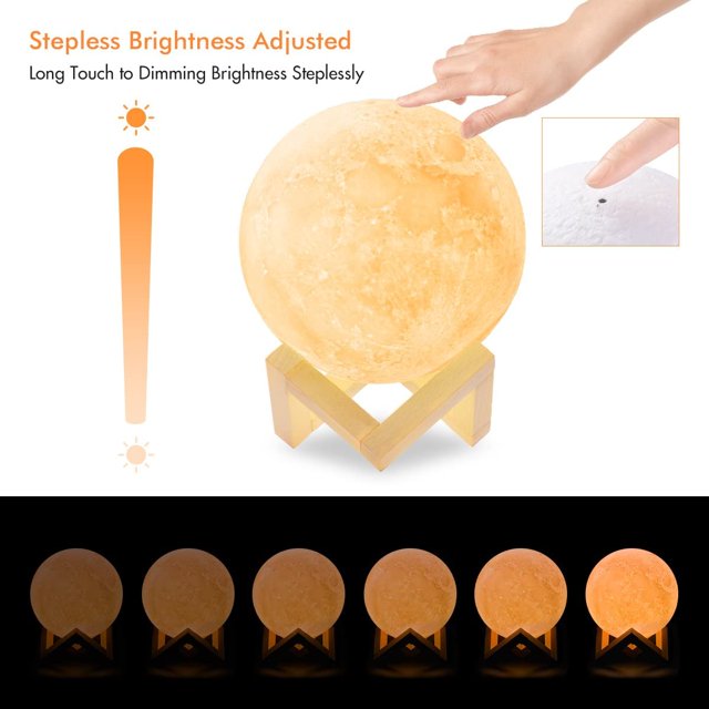 Moon Lamp-Warm and White Touch Control Brightness with Wooden Mount WD.WDQZL Hogar